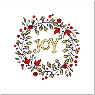 Beautiful JOY Holiday Wreath Positive Message Christmas Posters and Art